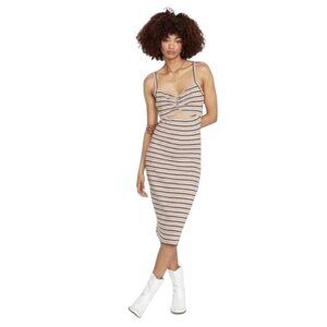 Volcom Stone Checked Midi Dress Espresso Size M NWT Spaghetti Strap Sleeveless